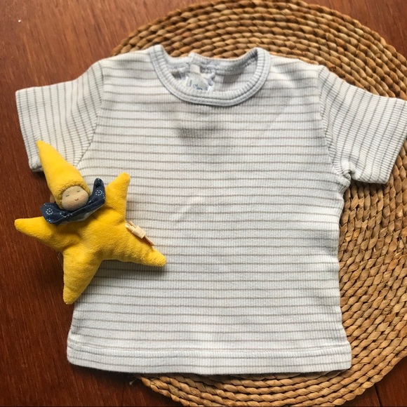 Petit Bateau pale blue stripe shirt 6-9M